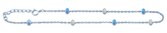 Sterling Silver Rhodium Plated Oval White And Blue Lab Opal Anklet