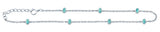 Sterling Silver Rhodium Plated Oval Turquoise Stone Anklet