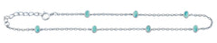 Sterling Silver Rhodium Plated Oval Turquoise Stone Anklet