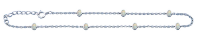 Sterling Silver Rhodium Plated White Lab Opal Anklet Length-9+1inches Extension