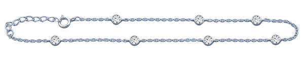 Sterling Silver Rhodium Plated Teardrop Clear CZ Anklet