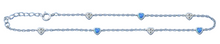 Load image into Gallery viewer, Sterling Silver Rhodium Plated Hearts Clear CZ And Blue Lab Opal Anklet