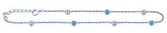 Sterling Silver Rhodium Plated Hearts Clear CZ And Blue Lab Opal Anklet