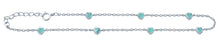 Load image into Gallery viewer, Sterling Silver Rhodium Plated Heart Turquoise Stone Anklet