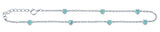 Sterling Silver Rhodium Plated Heart Turquoise Stone Anklet