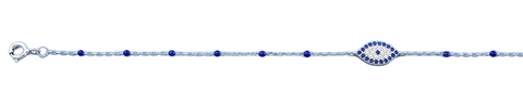 Sterling Silver Rhodium Plated Evil Eye Blue And Clear CZ Anklet Length-9+1inches Extension, Charm Height-5.7mm-Chain Thickness-1mm