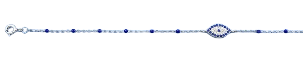 Sterling Silver Rhodium Plated Blue And Clear CZ Evil Eye Anklet