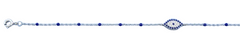 Sterling Silver Rhodium Plated Blue And Clear CZ Evil Eye Anklet