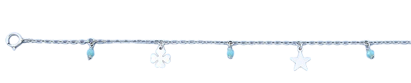 Sterling Silver Rhodium Plated Clover And Star Anklet Length-9+1inches Extension, Charm Height-6.5mm-Chain Thickness-1.4mm