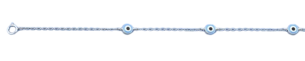 Sterling Silver Rhodium Plated Evil Eye Anklet Length-9+1inches Extension, Charm Height-5mm-Chain Thickness-1.4mm