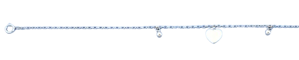 Sterling Silver Rhodium Plated Hearts Anklet Length-9+1inches Extension, Charm Height-7.7mm-Chain Thickness-1.4mm