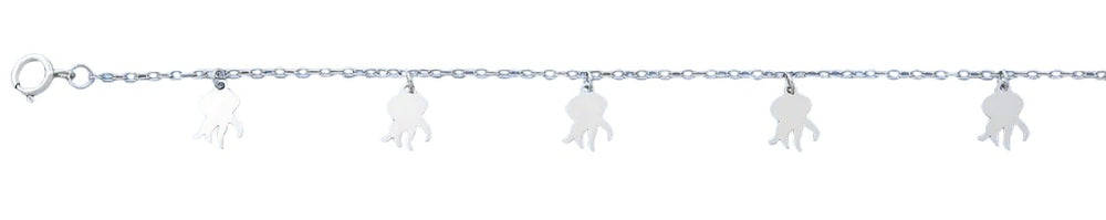 Sterling Silver Rhodium Plated Octopus Charm Anklet