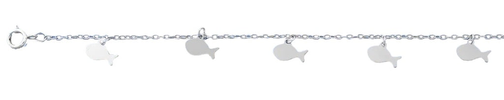 Sterling Silver Rhodium Plated Fish Charm Anklet