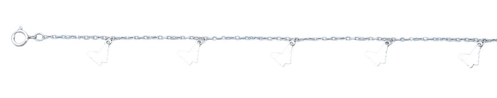 Sterling Silver Rhodium Plated Butterflies Anklet