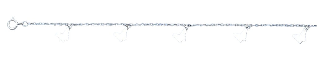Sterling Silver Rhodium Plated Butterflies Anklet