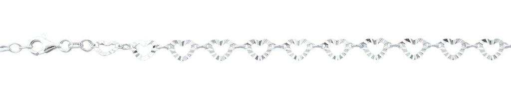 Sterling Silver Diamond Cut Hearts Anklet
