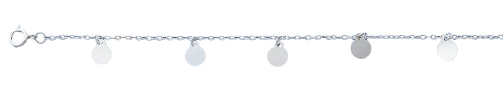 Sterling Silver Rhodium Plated Disc Charm Anklet