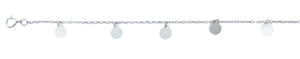 Sterling Silver Rhodium Plated Disc Charm Anklet