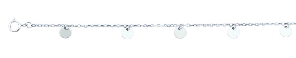 Sterling Silver Rhodium Plated Small Disc Charms Anklet