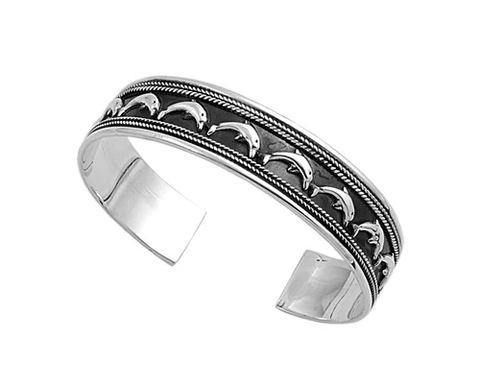 Sterling Silver Oxidized Dolphins Bangle Bracelet