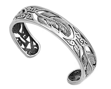 Load image into Gallery viewer, Sterling Silver Oxidized 15mm Feather Bangle Bracelet