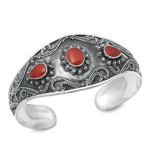 Sterling Silver Oxidized Red Carnelian Stone Bangle Bracelet