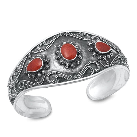 Sterling Silver Oxidized Red Carnelian Stone Bangle Bracelet