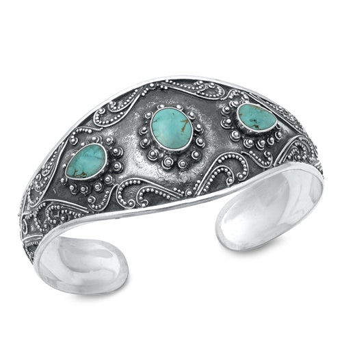 Sterling Silver Oxidized Genuine Turquoise Stone Bangle Bracelet