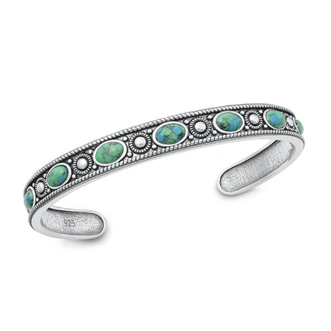 Sterling Silver Oxidized Genuine Turquoise Bangle Bracelet