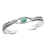 Sterling Silver Oxidized Feathers Genuine Turquoise Bangle Bracelet-9.4mm