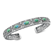 Load image into Gallery viewer, Sterling Silver Oxidized Oval Turquoise Stone Bangle Bracelet