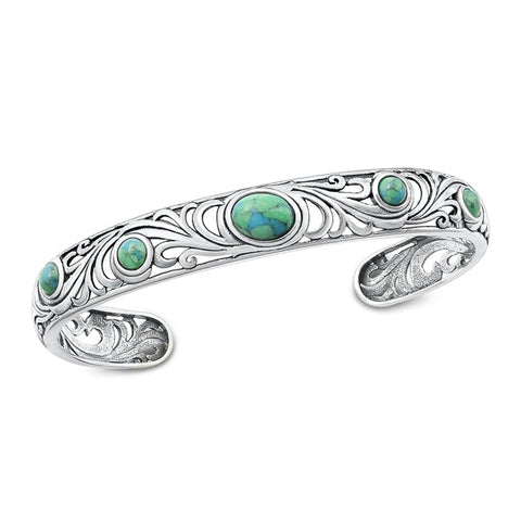 Sterling Silver Oxidized Genuine Turquoise Bangle Bracelet-9mm