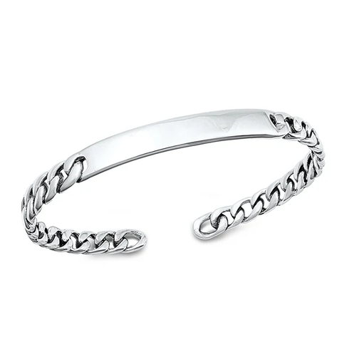 Sterling Silver Oxidized ID Bangle Bracelet