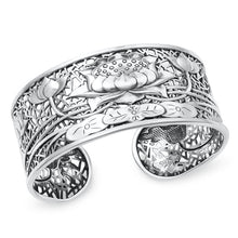 Load image into Gallery viewer, Sterling Silver Oxidized Lotus Flowers Bangle Bracelet