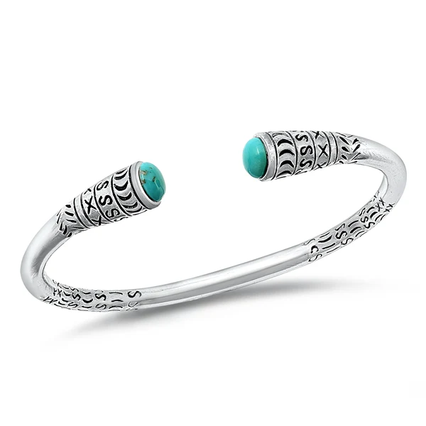 Sterling Silver Oxidized Turquoise Stone Bangle Bracelet