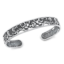 Load image into Gallery viewer, Sterling Silver Oxidized Flowers Bangle Bracelet