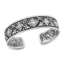 Load image into Gallery viewer, Sterling Silver Oxidized Handmade Silver Floral Thai Cuff Bracelet