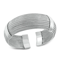 Sterling Silver Polished Faceted Cuff Bracelet