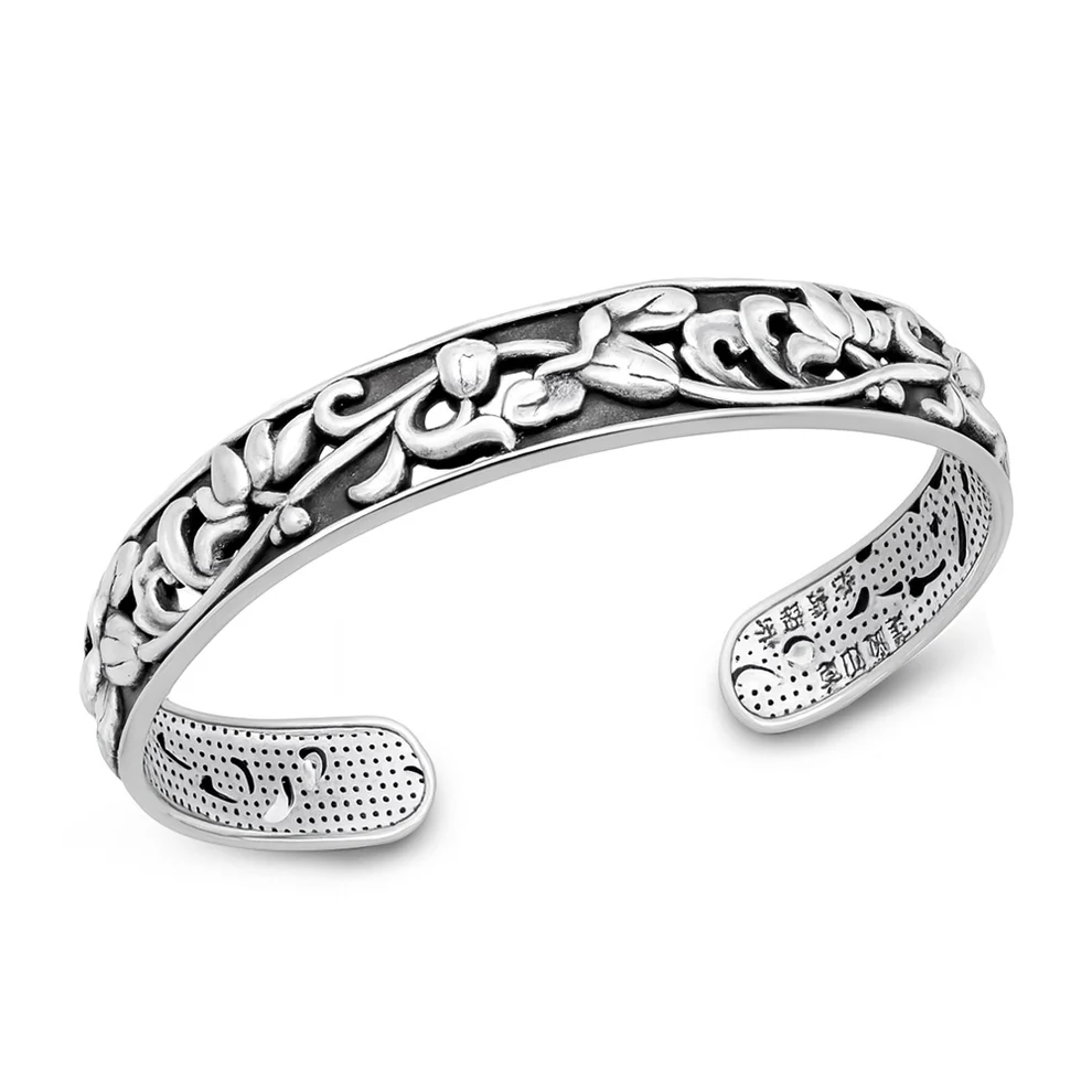 Sterling Silver Oxidized And Polished Ornate Floral Cuff Bracelet