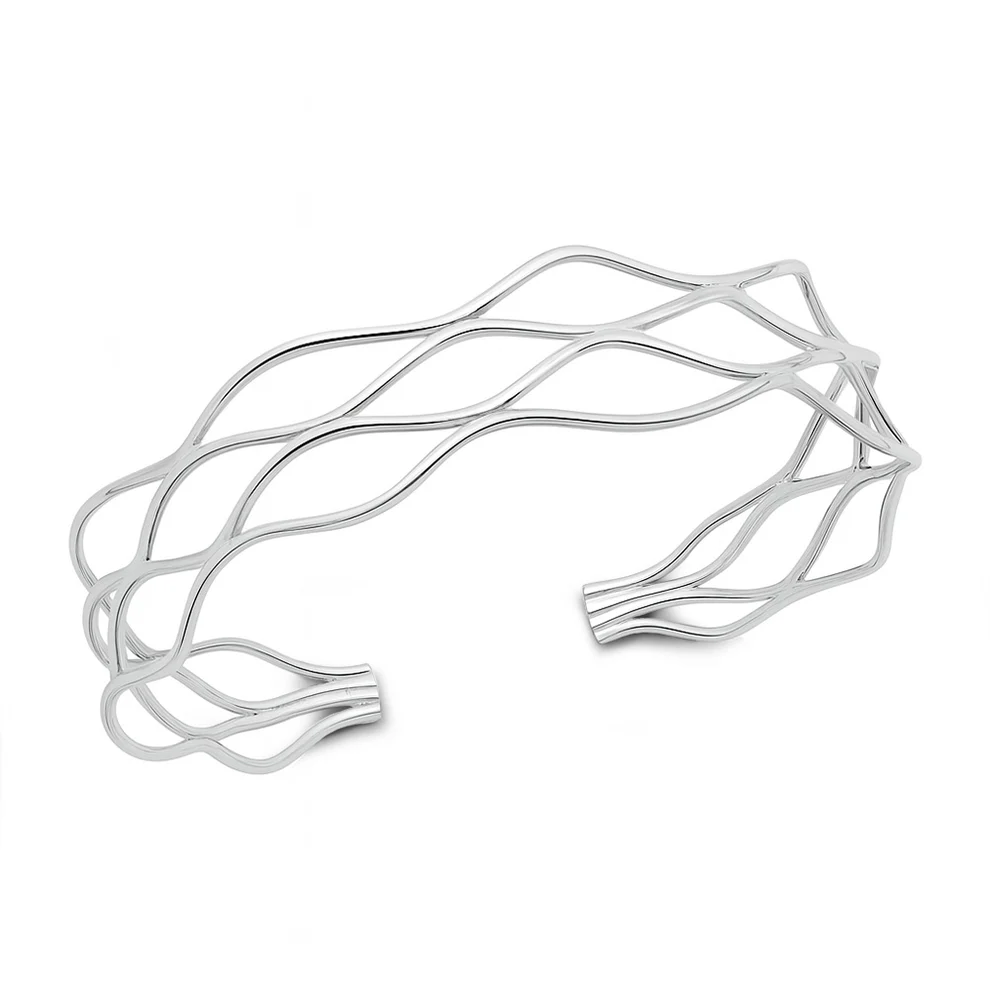 Sterling Silver Polished Open Waves Cuff Bracelet