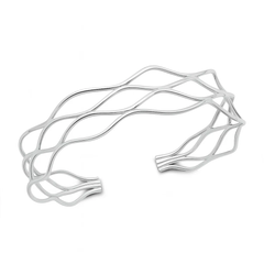 Sterling Silver Polished Open Waves Cuff Bracelet