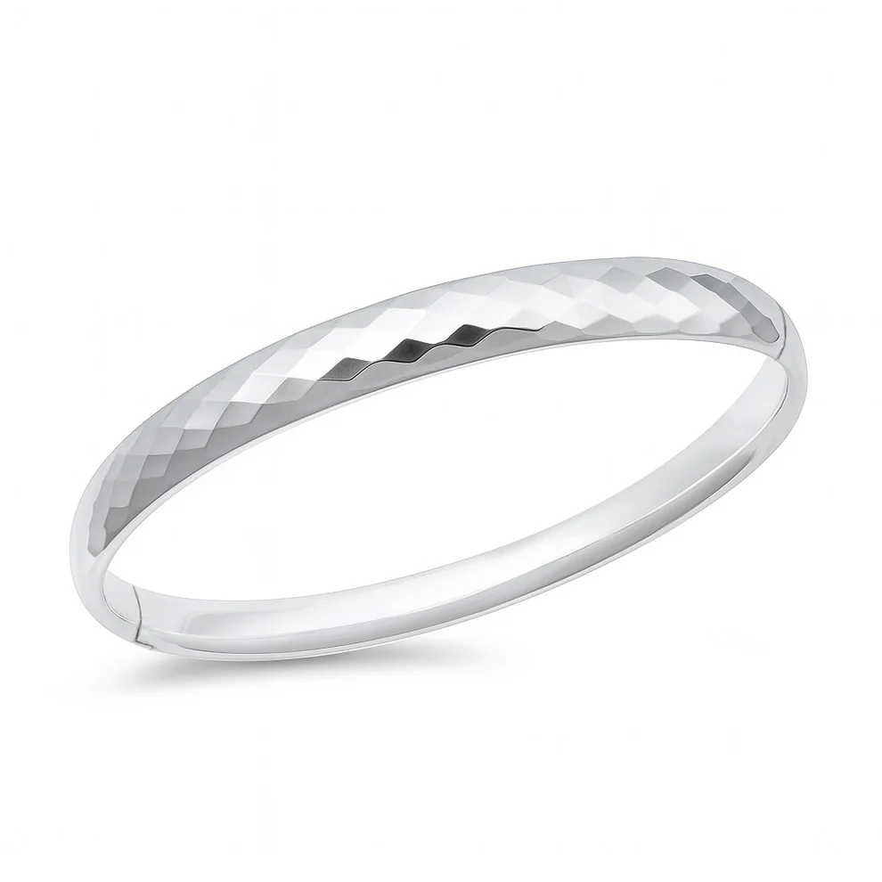 Sterling Silver Polished 6.5mm Snap Closure Faceted Bangle