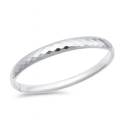 Sterling Silver Polished 6.5mm Snap Closure Faceted Bangle
