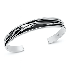Sterling Silver Oxidized And Polished Wave Bangle