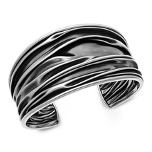 Load image into Gallery viewer, Sterling Silver Oxidized And Polished Wave Cuff Bracelet