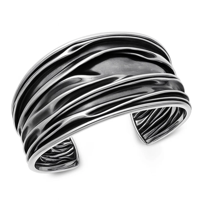 Sterling Silver Oxidized And Polished Wave Cuff Bracelet