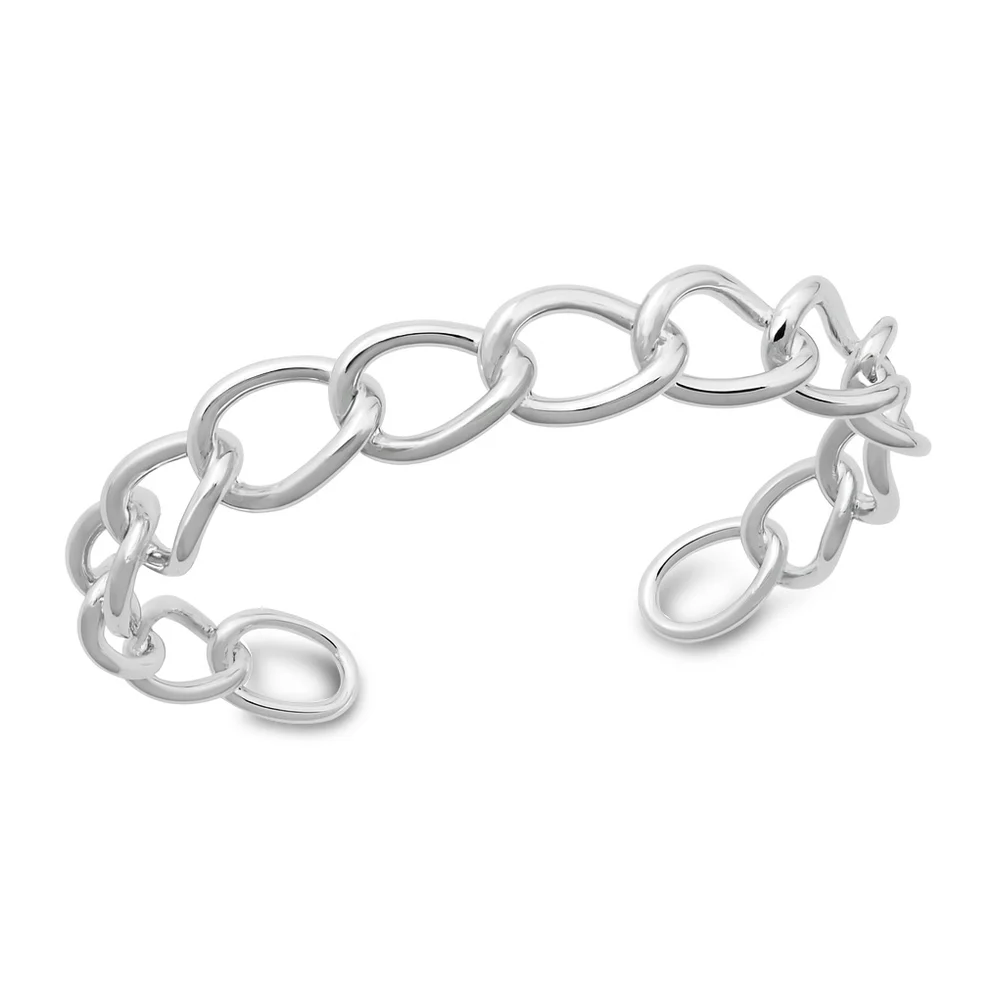 Sterling Silver Polished Open Link Chain Cuff Bracelet