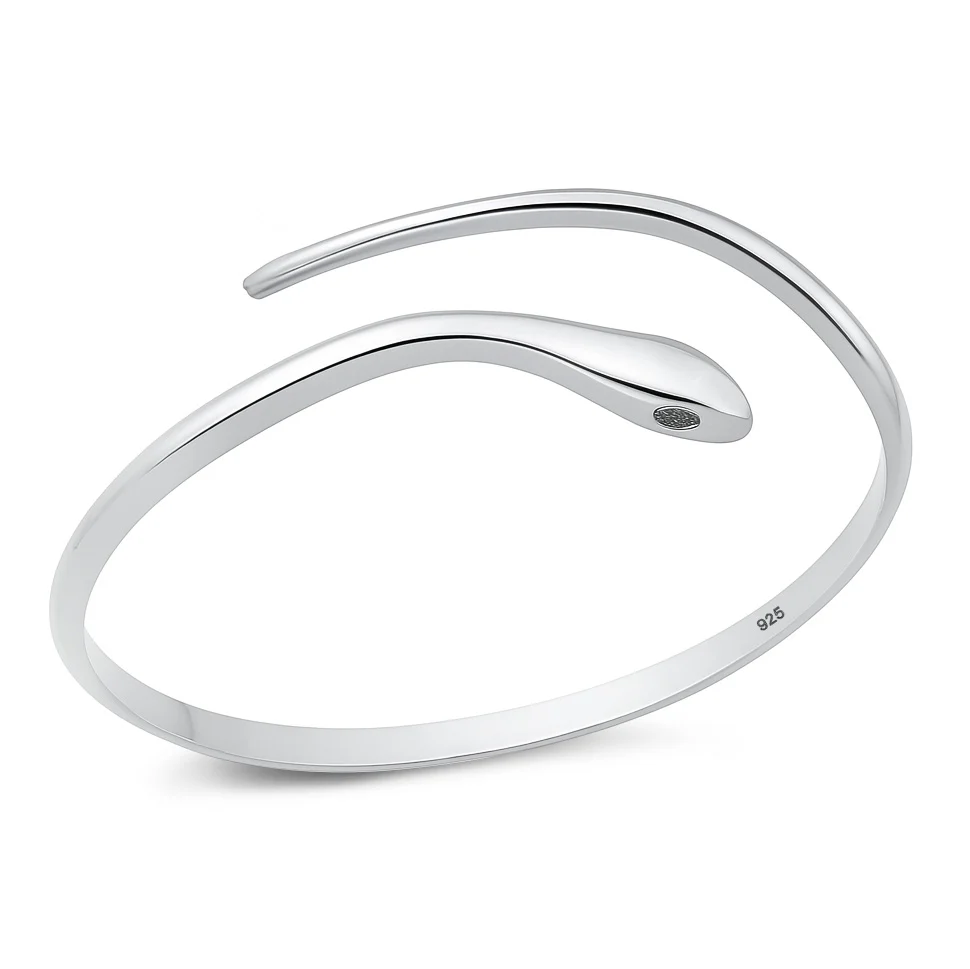 Sterling Silver Polished Snake Cuff Bracelet