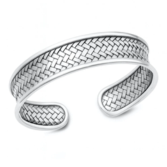 Sterling Silver Oxidized And Polished Woven Basket Weave Cuff Bangle