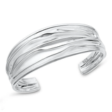 Sterling Silver Polished Fluid Wave Cuff Bracelet